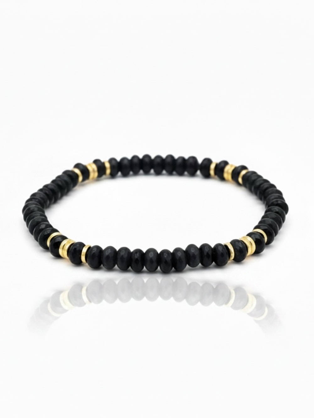 Blue Sandstone Beaded Bracelet with Gold Accents